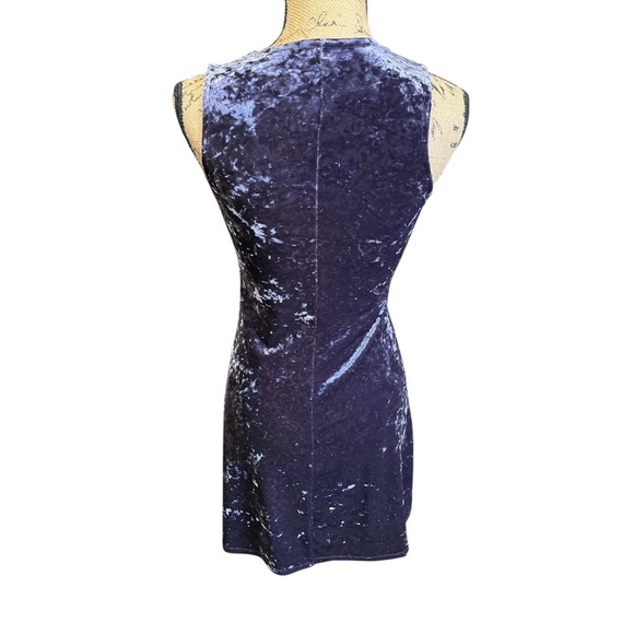 Vintage Crushed Velvet Dark Purple Mini Dress Sleeveless Y2K 90's Witchy Grunge - Picture 4 of 5